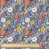 Printed Cotton BLOSY Cobalt / Carrot